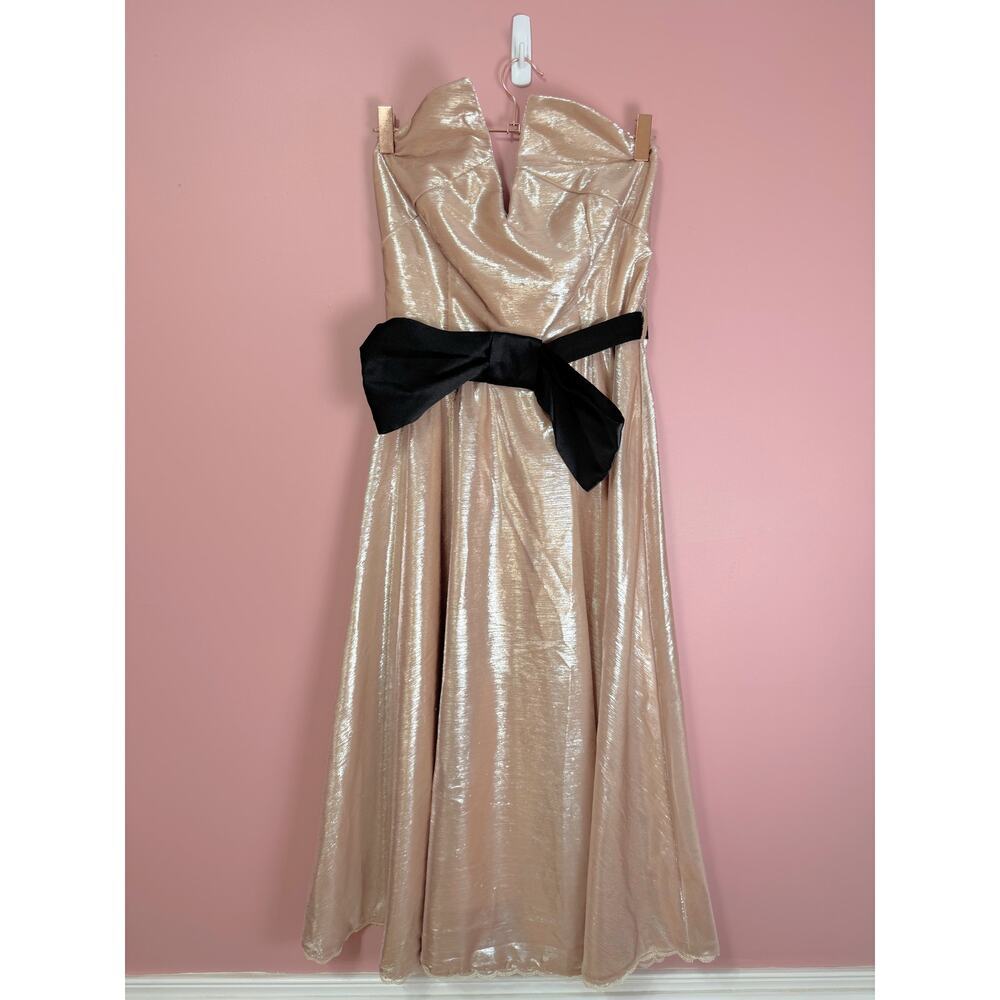 Nora Barth Made in Italy Strapless Tea Length Dress With Bow Size 42/Medium